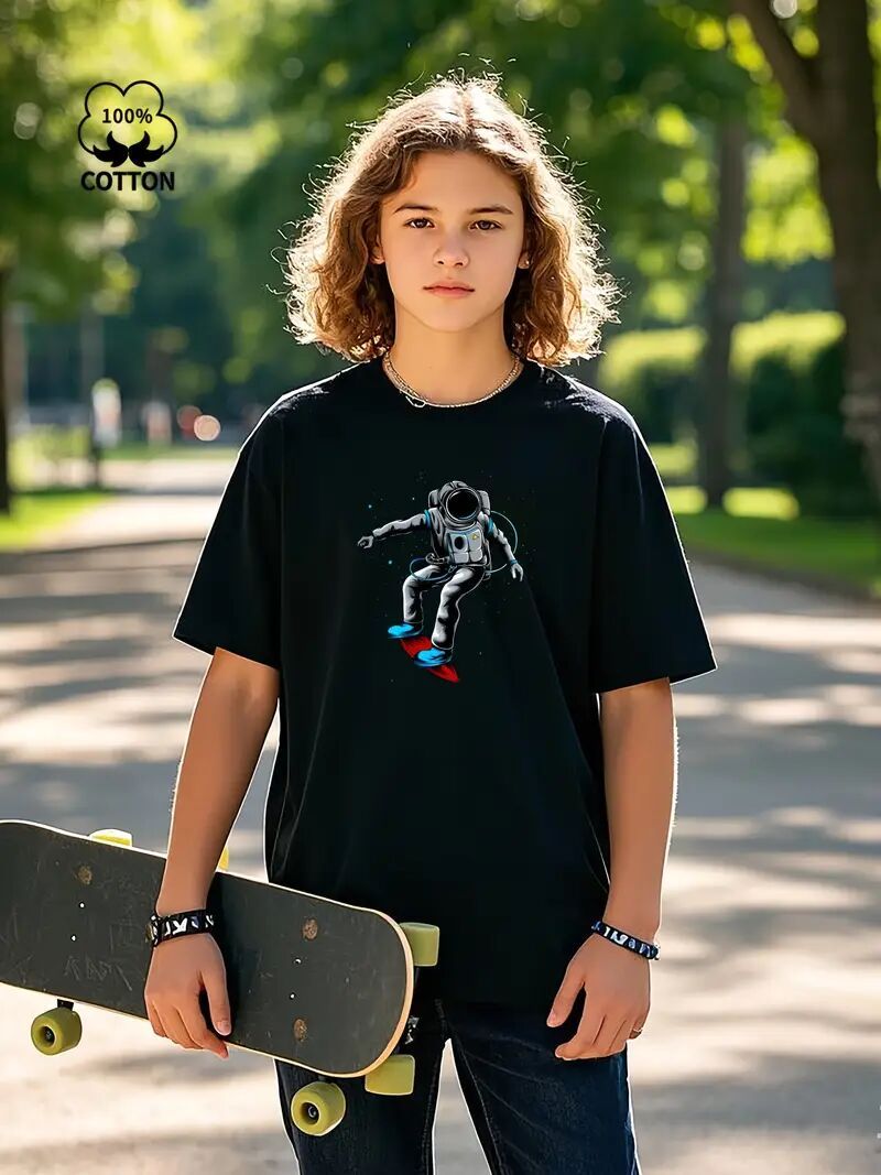 EVRSK8 T-Shirt: Men's Printed Short-sleeved with Logo Astronaut Skater