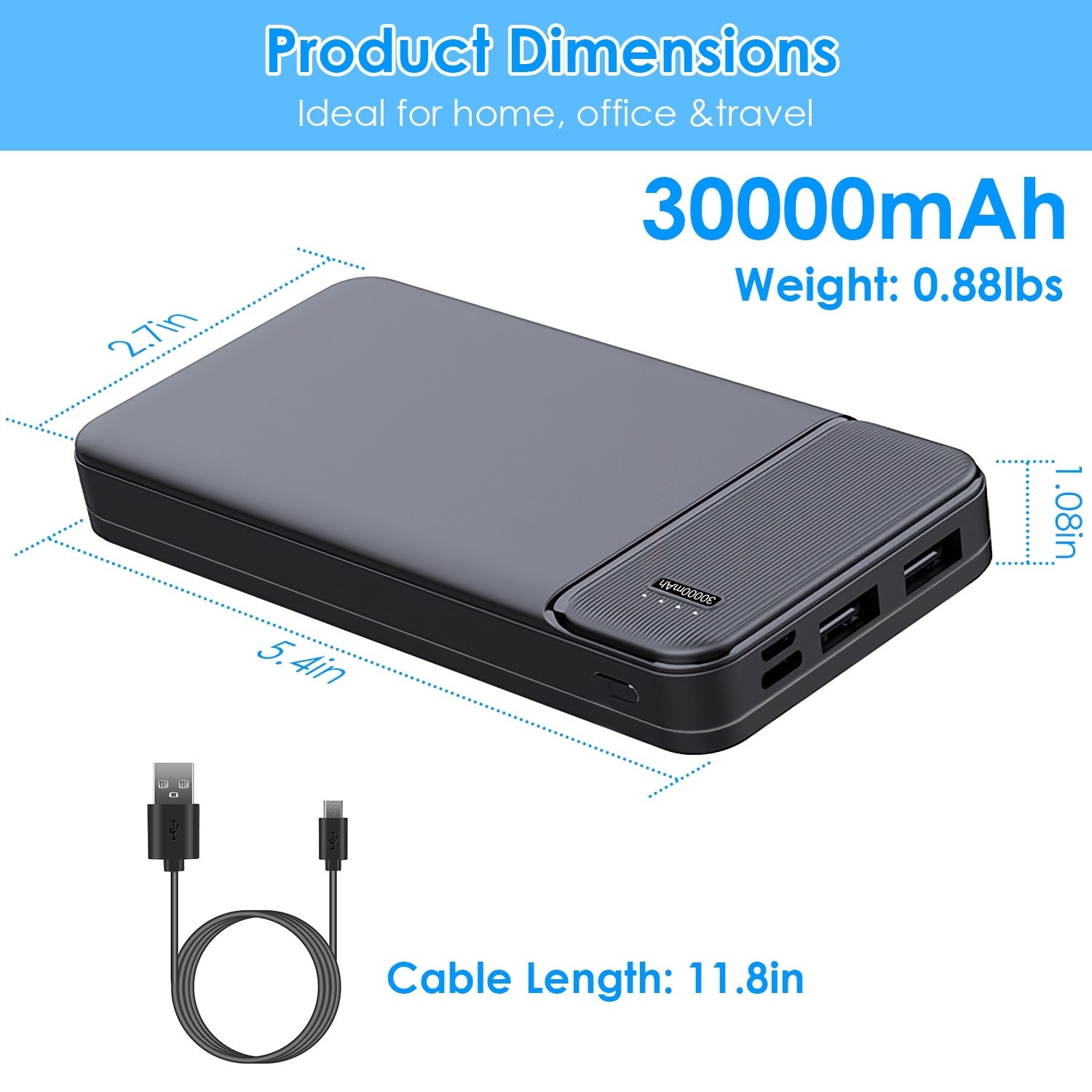 EVRSK8 Battery Pack: 30000mAh 20000mAh 10000mAh 1W Fast Charging Power Bank With 1 USB Cable