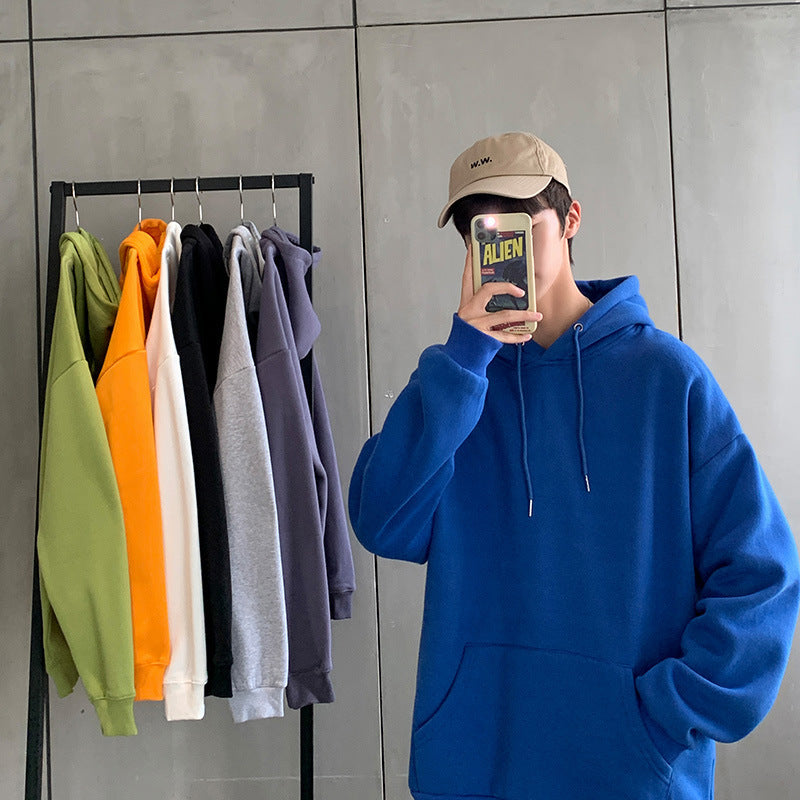 EVRSK8 Hoodie: Solid Color Pullover Hooded Sweater Men Plus Fleece Long-Sleeved Sports Blank Plus Fleece