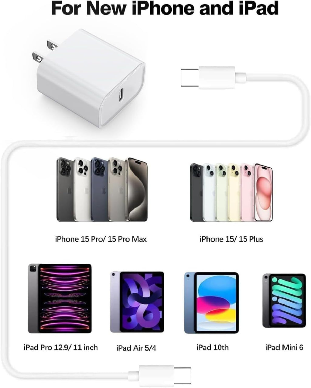 EVRSK8 Phone Charger: Cube Travel 2Pack 3ft 6ft Lightning Cable Cord Quick Fast Charging USB Wall Plug Travel Adapter