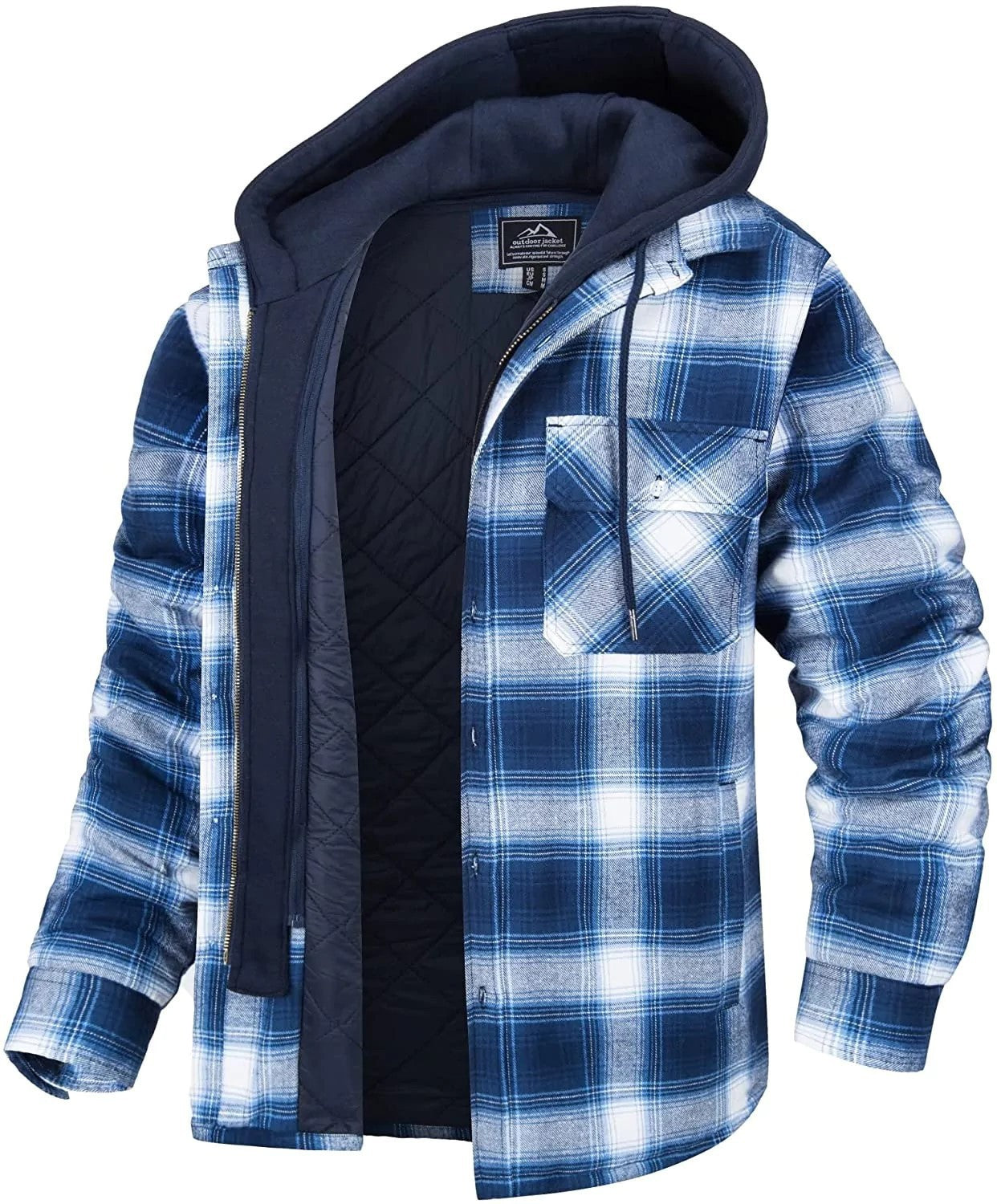 EVRSK8 Men's Coat: Plaid Hooded Winter Warm Button Zip-up Jacket Fashion Casual Thick Padded Long Sleeves Outerwear Clothing