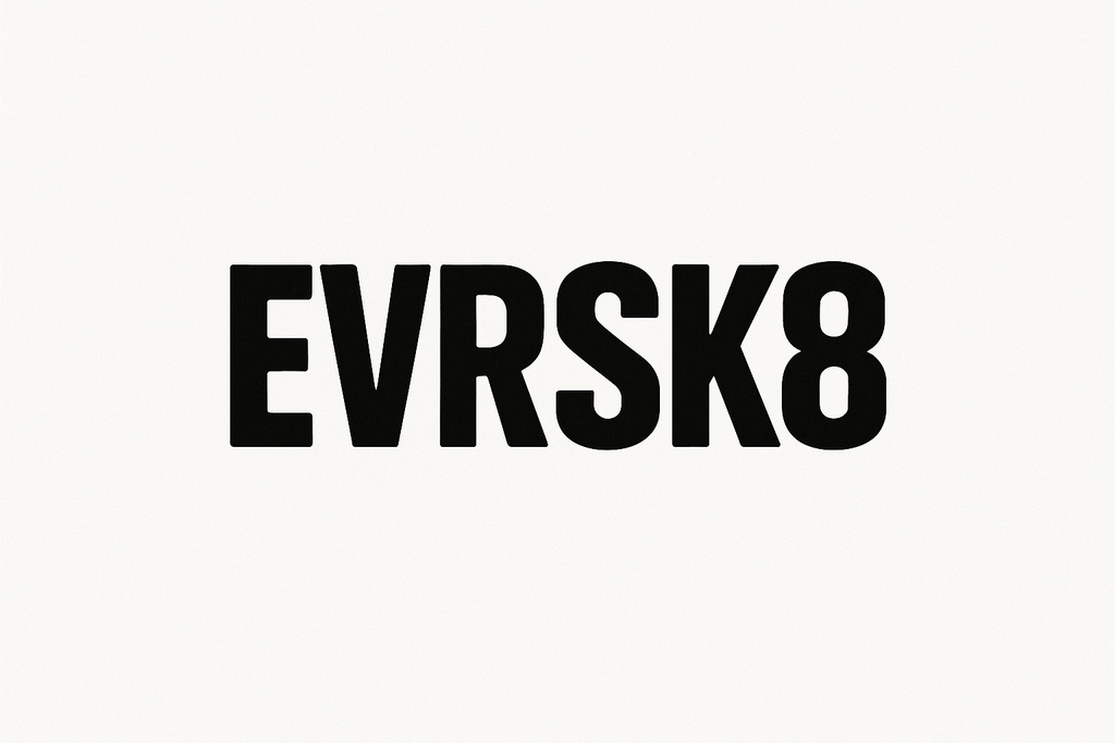 EVRSK8 logo: Protest Riot font, bold black letters 